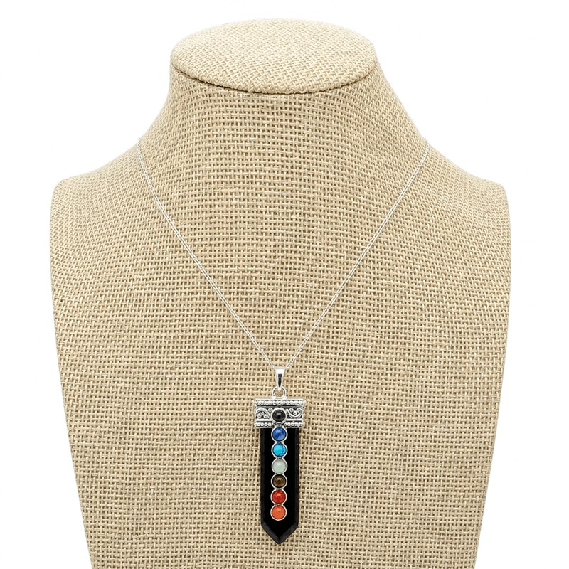 COLLAR PUNTA ONIX 7 CHAKRAS CON CADENA DE PLATA - 4