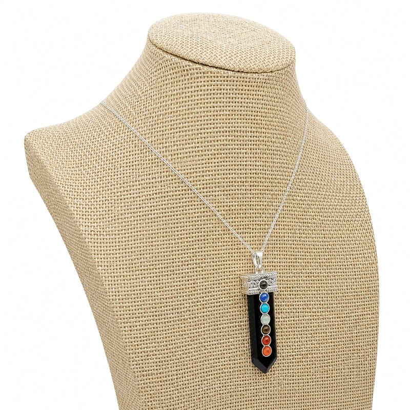 COLLAR PUNTA ONIX 7 CHAKRAS CON CADENA DE PLATA - 5