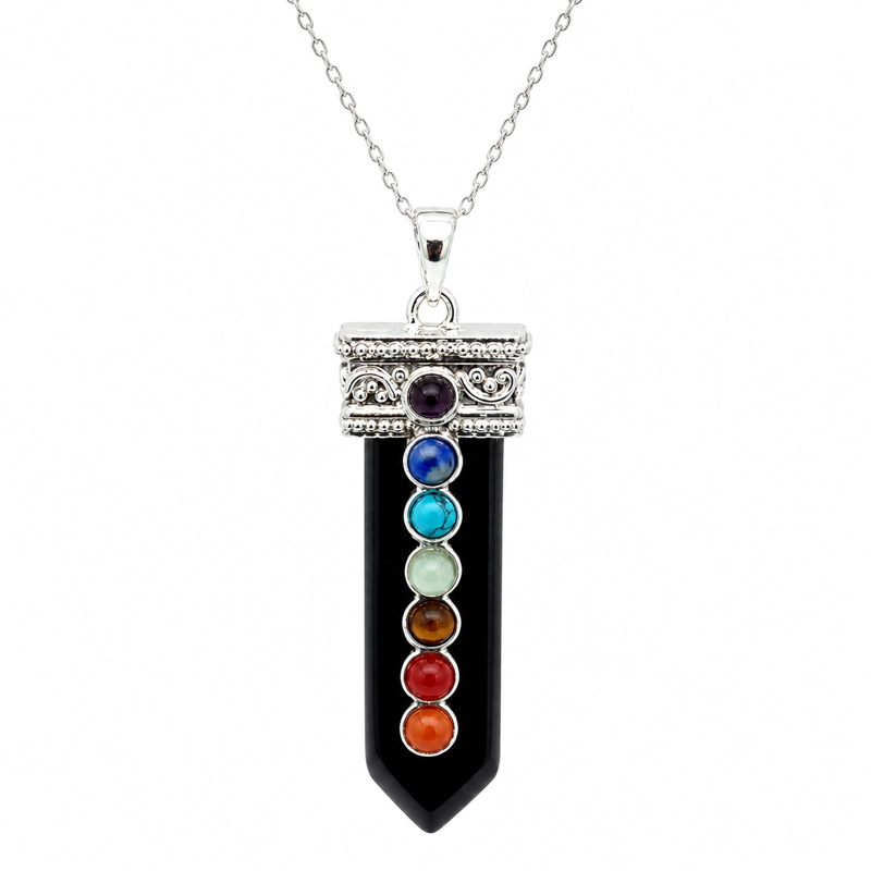 COLLAR PUNTA ONIX 7 CHAKRAS CON CADENA DE PLATA - 6