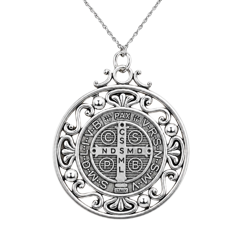 COLLAR MEDALLA SAN BENITO DE ACERO ESCUDO ESPIRITUAL 45 X 40 MMS - 2
