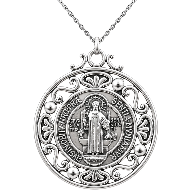 COLLAR MEDALLA SAN BENITO DE ACERO ESCUDO ESPIRITUAL 45 X 40 MMS - 6