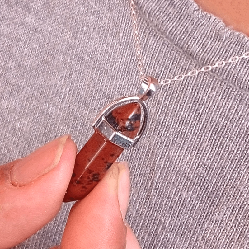 COLLAR PUNTA OBSIDIANA CAOBA NATURAL CON CADENA PLATA 925 - 1