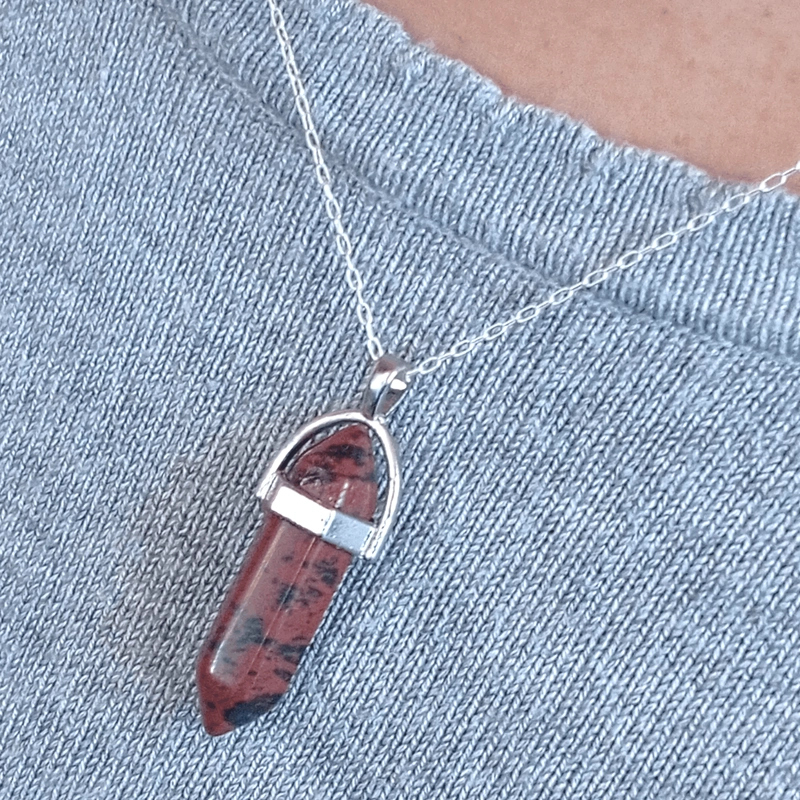 COLLAR PUNTA OBSIDIANA CAOBA NATURAL CON CADENA PLATA 925 - 5