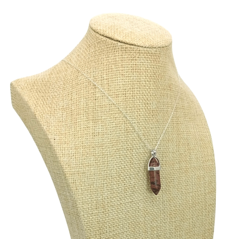 COLLAR PUNTA OBSIDIANA CAOBA NATURAL CON CADENA PLATA 925 - 7