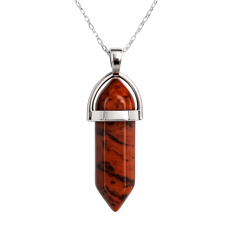 COLLAR PUNTA OBSIDIANA CAOBA NATURAL CON CADENA PLATA 925 - 8