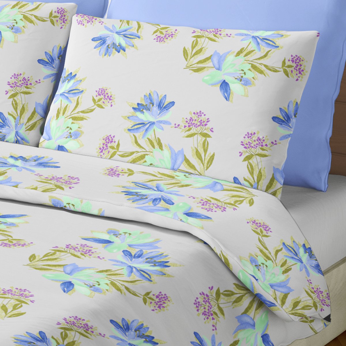 SET SÁBANA PALERMO LILIUM 1 PLAZA 144 HILOS AZUL ESTAMPADO - 1