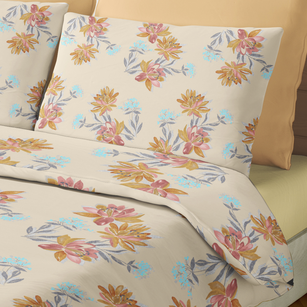 SET SÁBANA PALERMO LILIUM 1.5 PLAZAS 144 HILOS BRONCE ESTAMPADO - 1