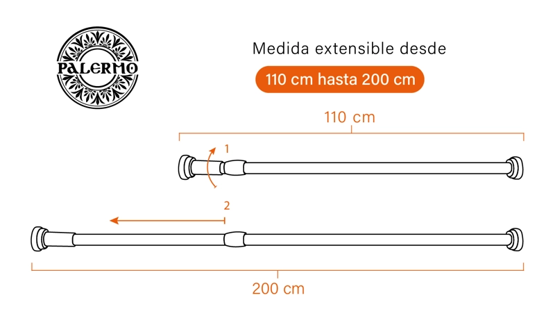 BARRA P/CORTINA DE BAÑO EXTENSIBLE 110X200 CM - 5
