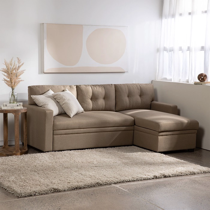SOFÁ SECCIONAL DANIELS SIDNEY KMB1002BE LIBRE DISPOSICIÓN 3 CUERPOS LINO BEIGE CAMA 2 PLAZAS - 1