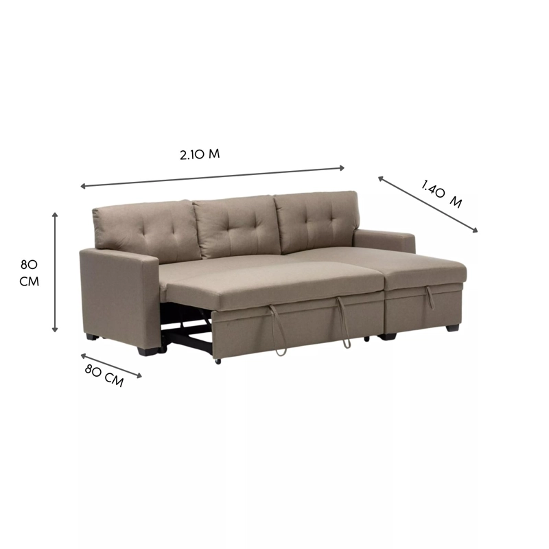 SOFÁ SECCIONAL DANIELS SIDNEY KMB1002BE LIBRE DISPOSICIÓN 3 CUERPOS LINO BEIGE CAMA 2 PLAZAS - 8