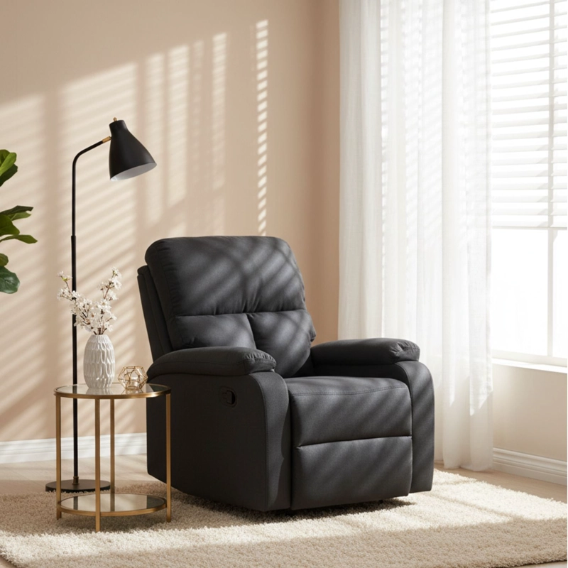 BERGER RECLINABLE MODERNO DE LINO NEGRO MATHEUS VS8070BBL - 1