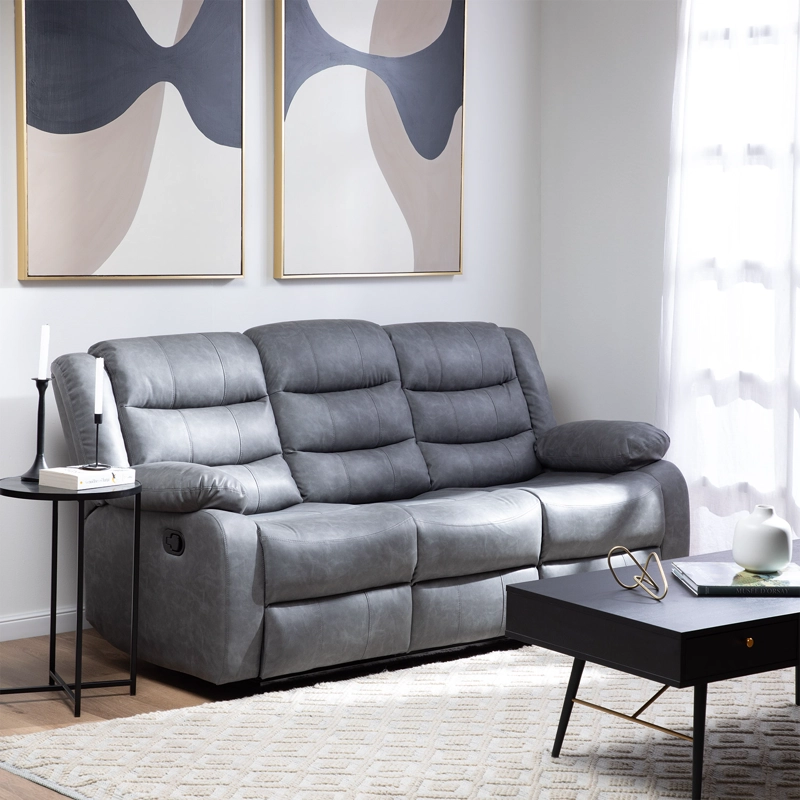 SOFÁ DANIELS KM060SGR 3 CUERPOS GRIS RECLINABLE MODERNO ROMA - 1