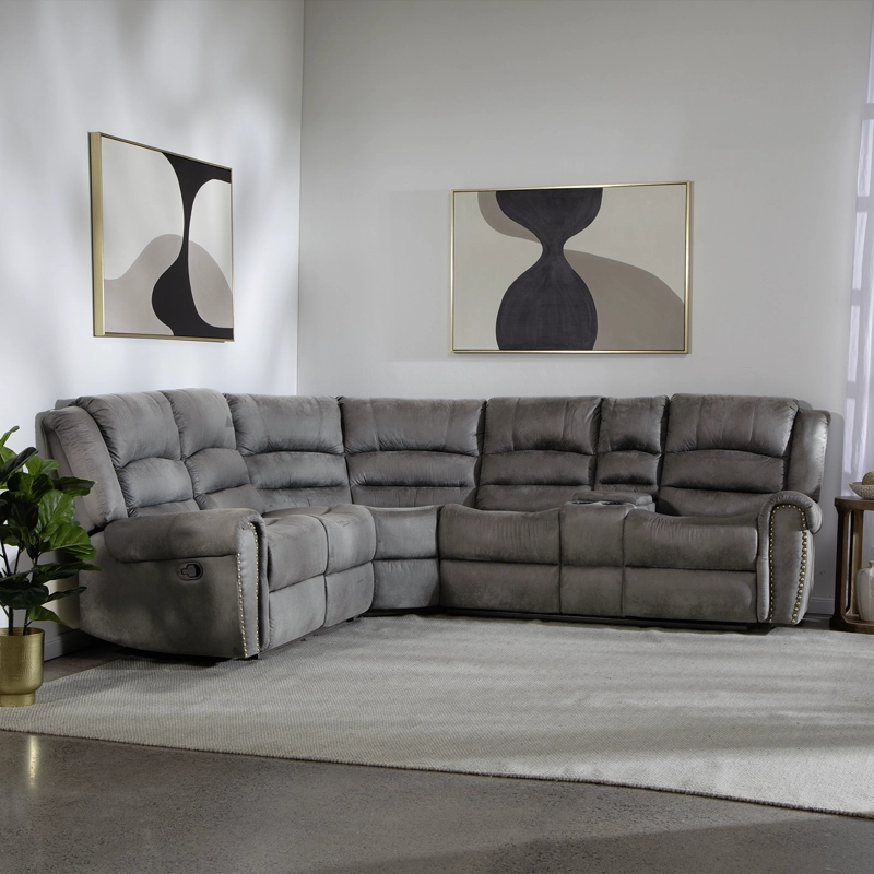 SOFÁ SECCIONAL RECLINABLE MODERNO GRIS 5 CUERPOS + CONSOLA CASTLE 7245CHCGR - 1