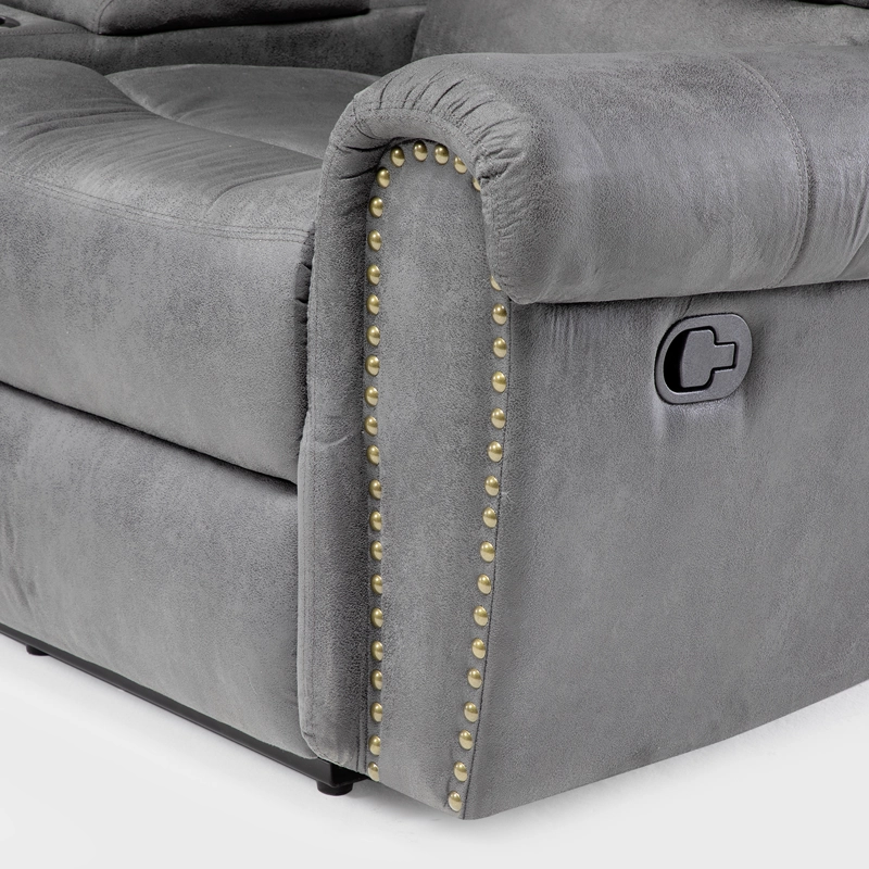 SOFÁ SECCIONAL RECLINABLE MODERNO GRIS 5 CUERPOS + CONSOLA CASTLE 7245CHCGR - 4