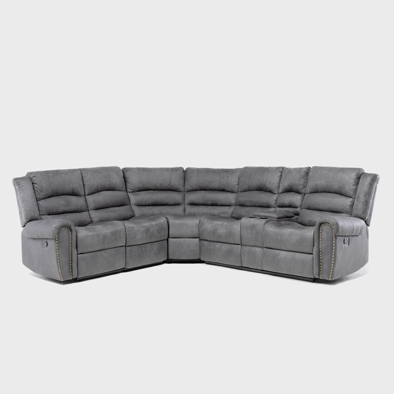 SOFÁ SECCIONAL RECLINABLE MODERNO GRIS 5 CUERPOS + CONSOLA CASTLE 7245CHCGR - 6