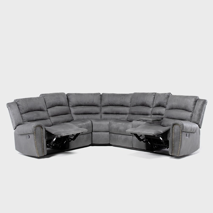 SOFÁ SECCIONAL RECLINABLE MODERNO GRIS 5 CUERPOS + CONSOLA CASTLE 7245CHCGR - 7