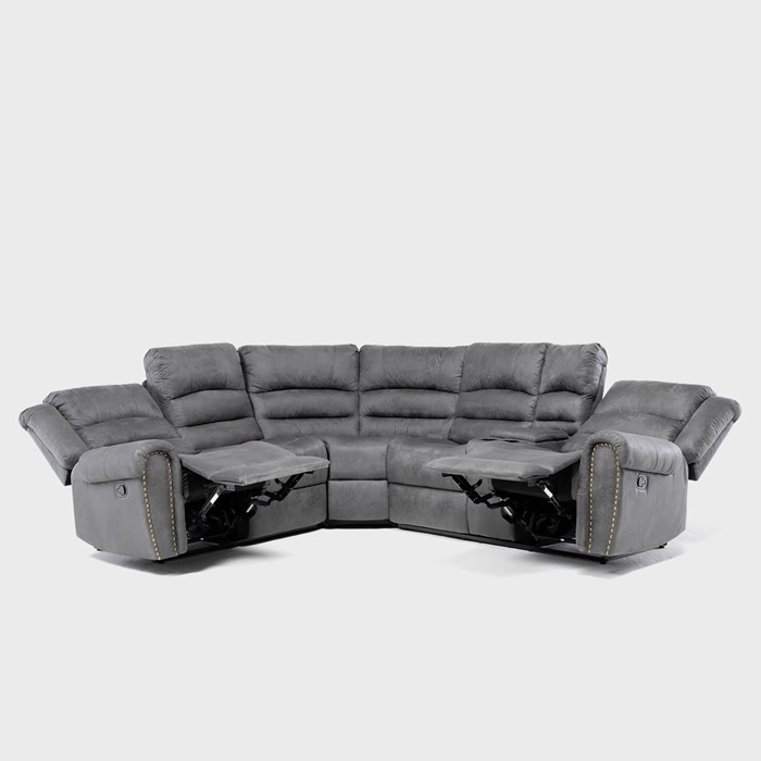 SOFÁ SECCIONAL RECLINABLE MODERNO GRIS 5 CUERPOS + CONSOLA CASTLE 7245CHCGR - 8
