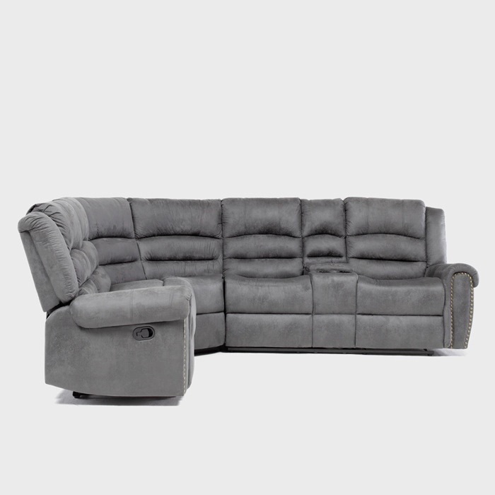 SOFÁ SECCIONAL RECLINABLE MODERNO GRIS 5 CUERPOS + CONSOLA CASTLE 7245CHCGR - 9