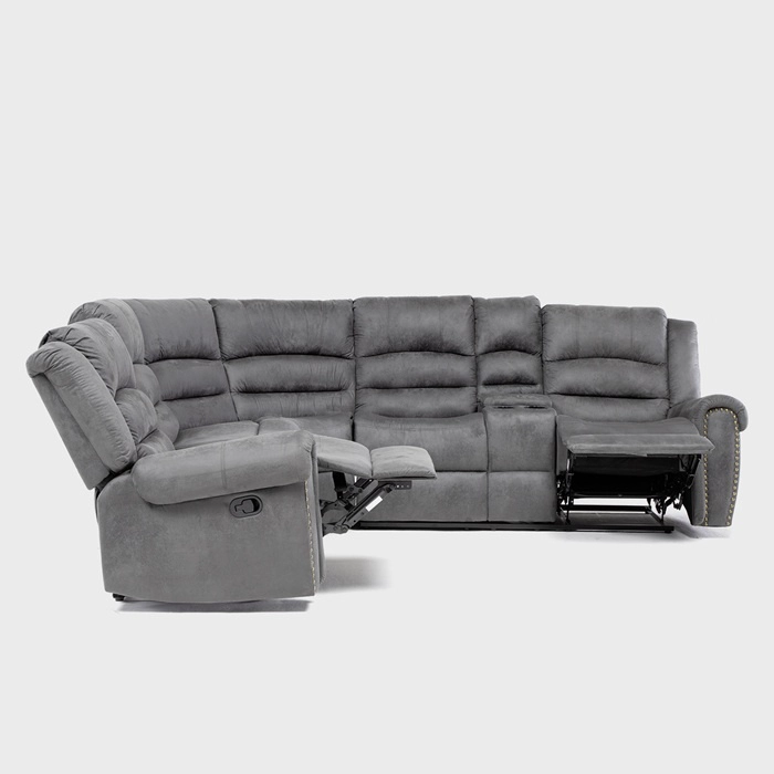 SOFÁ SECCIONAL RECLINABLE MODERNO GRIS 5 CUERPOS + CONSOLA CASTLE 7245CHCGR - 10