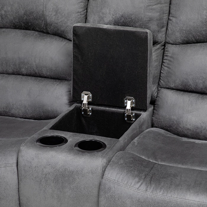 SOFÁ SECCIONAL RECLINABLE MODERNO GRIS 5 CUERPOS + CONSOLA CASTLE 7245CHCGR - 11