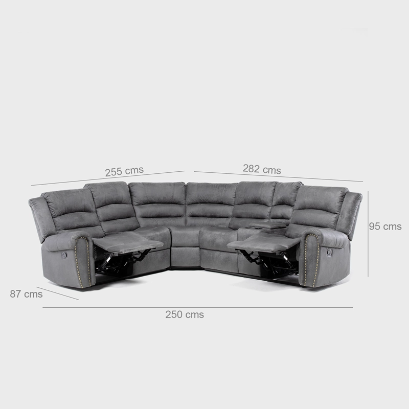 SOFÁ SECCIONAL RECLINABLE MODERNO GRIS 5 CUERPOS + CONSOLA CASTLE 7245CHCGR - 12