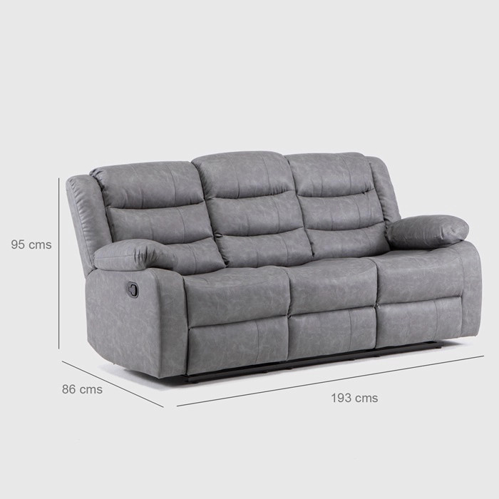 LIVING SOFÁ 3 CUERPOS RECLINABLE ROMA GRIS + 2 BERGERS KM060GR - 4