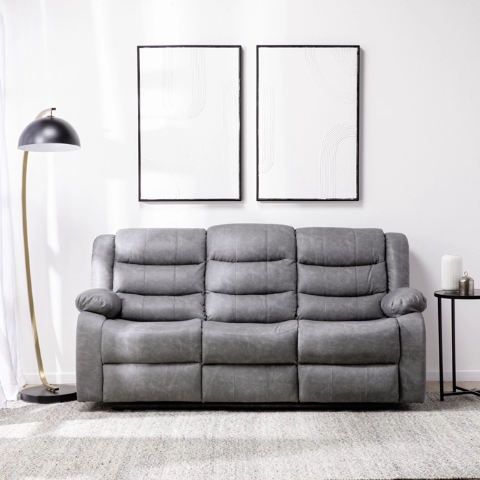 LIVING SOFÁ 3 CUERPOS RECLINABLE ROMA GRIS + 2 BERGERS KM060GR - 6