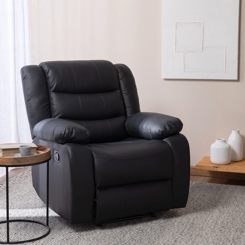 LIVING SOFÁ 3 CUERPOS RECLINABLE ROMA NEGRO + 2 BERGERS KM060BL - 6