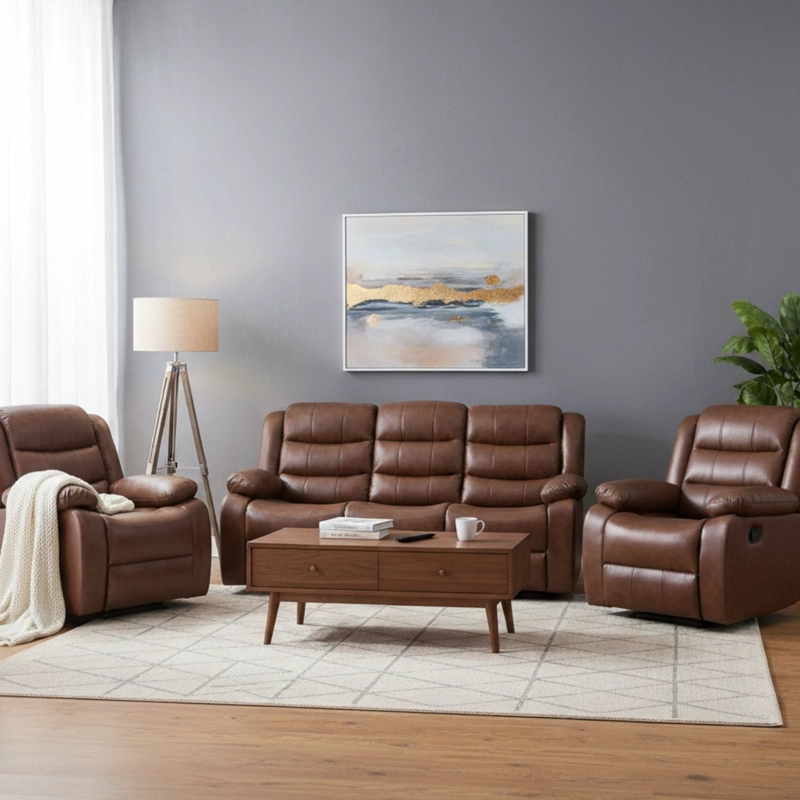 LIVING SOFÁ 3 CUERPOS RECLINABLE ROMA CAFÉ + 2 BERGERS KM060BR - 1