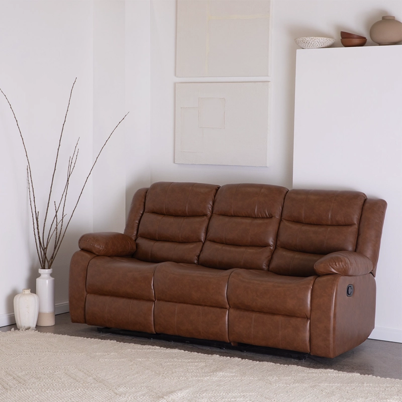 LIVING SOFÁ 3 CUERPOS RECLINABLE ROMA CAFÉ + 2 BERGERS KM060BR - 7