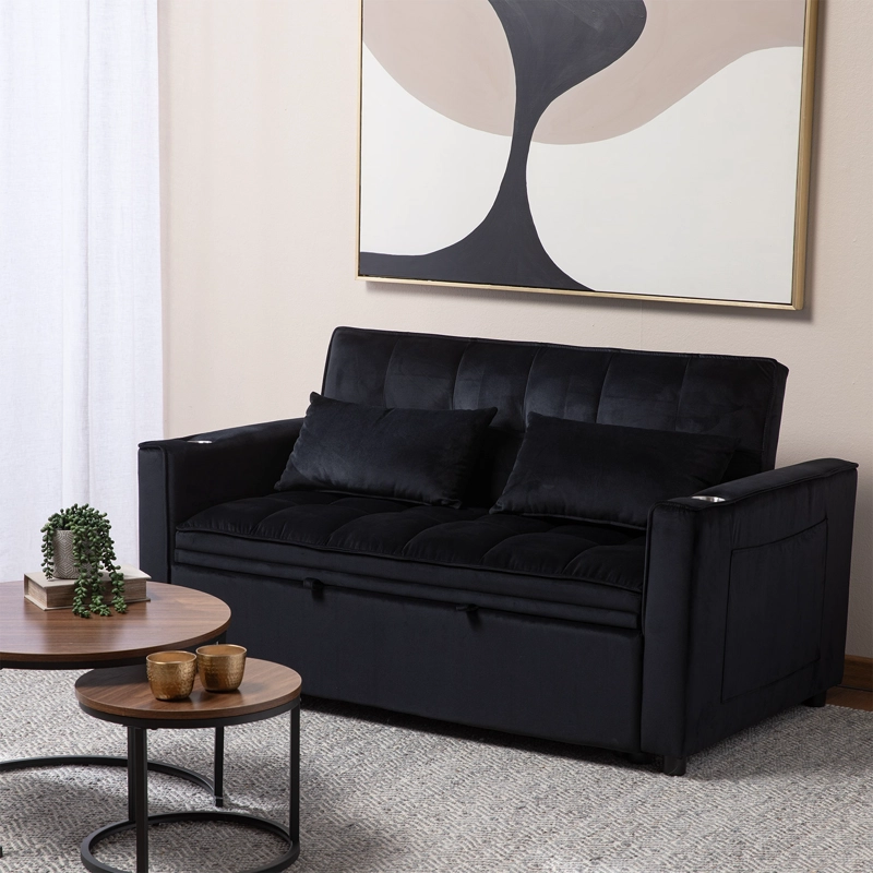 SOFÁ CAMA 2 CUERPOS MODERNO DALLAS EN COLOR NEGRO KMP1BK - 1