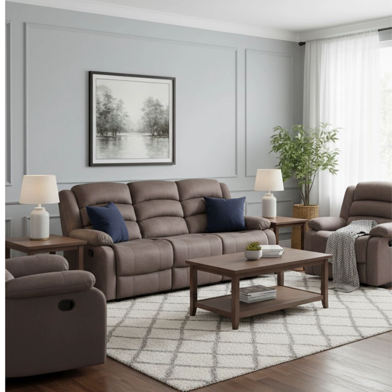 LIVING RECLINABLE SOFÁ 3 CUERPOS + 2 BERGERS NEW MARTELL EN COLOR CAFE SET8040FFBR - 1