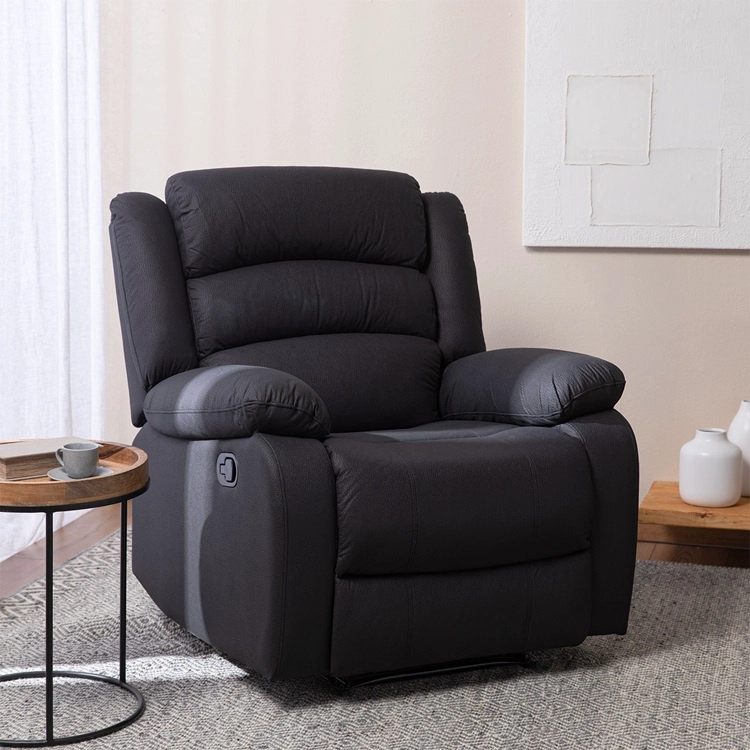 LIVING RECLINABLE SOFÁ 3 CUERPOS + 2 BERGERS NEW PRAGA EN COLOR NEGRO SET8041FFBK - 6
