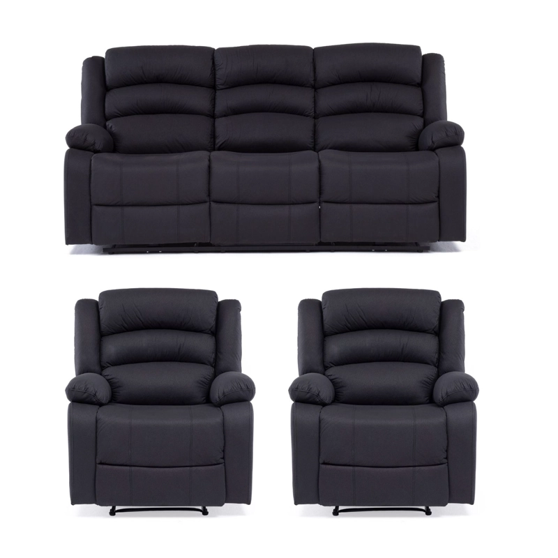 LIVING RECLINABLE SOFÁ 3 CUERPOS + 2 BERGERS NEW PRAGA EN COLOR NEGRO SET8041FFBK - 7