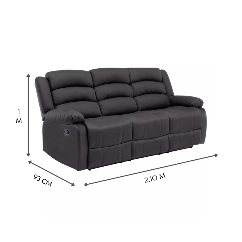 LIVING RECLINABLE SOFÁ 3 CUERPOS + 2 BERGERS NEW PRAGA EN COLOR NEGRO SET8041FFBK - 10