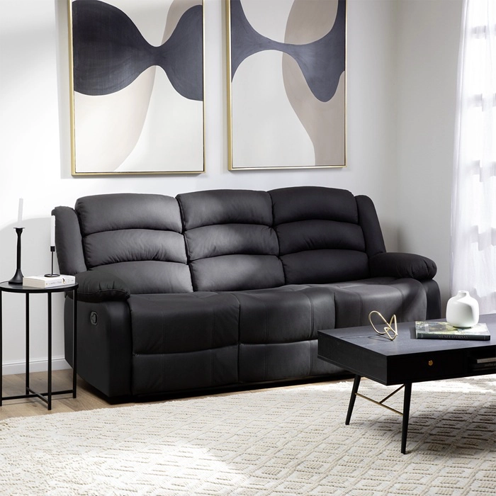 LIVING RECLINABLE SOFÁ 3 CUERPOS + 2 BERGERS NEW PRAGA EN COLOR NEGRO SET8041FFBK - 12