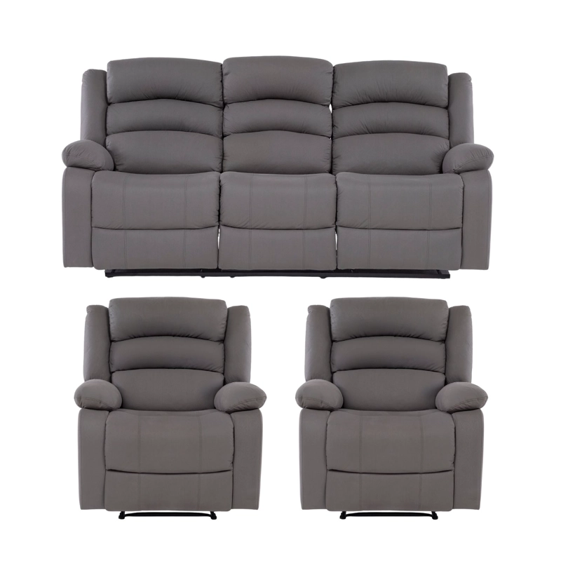 LIVING RECLINABLE SOFÁ 3 CUERPOS + 2 BERGERS NEW PRAGA GRIS SET8041FFGR - 6