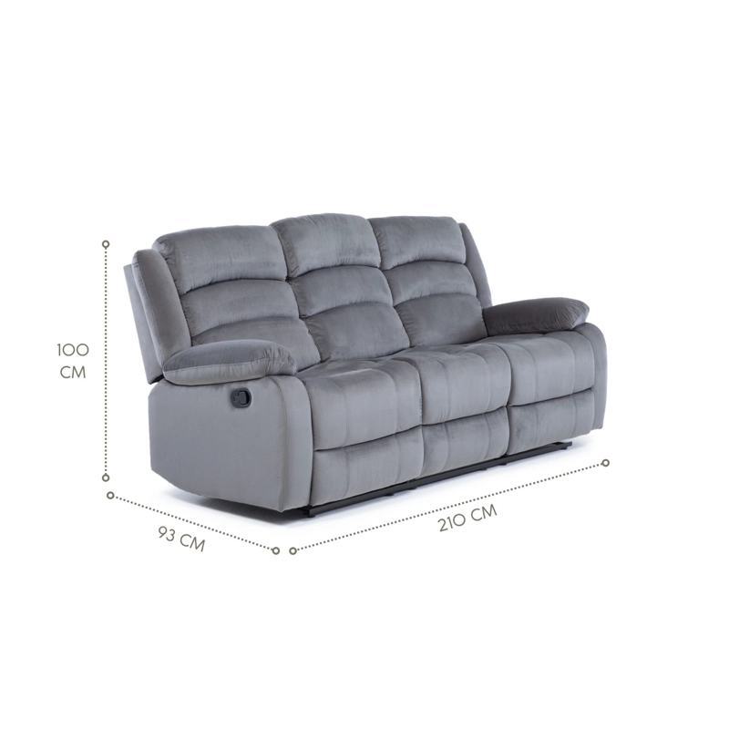 SOFÁ 3 CUERPOS RECLINABLE MODERNO GRIS NEW MARTELL 8040SFFGR - 3
