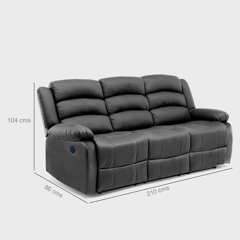 SOFÁ 3 CUERPOS RECLINABLE ELÉCTRICO MODERNO EN COLOR NEGRO NEW PRAGA 8041SFFBKPW - 4