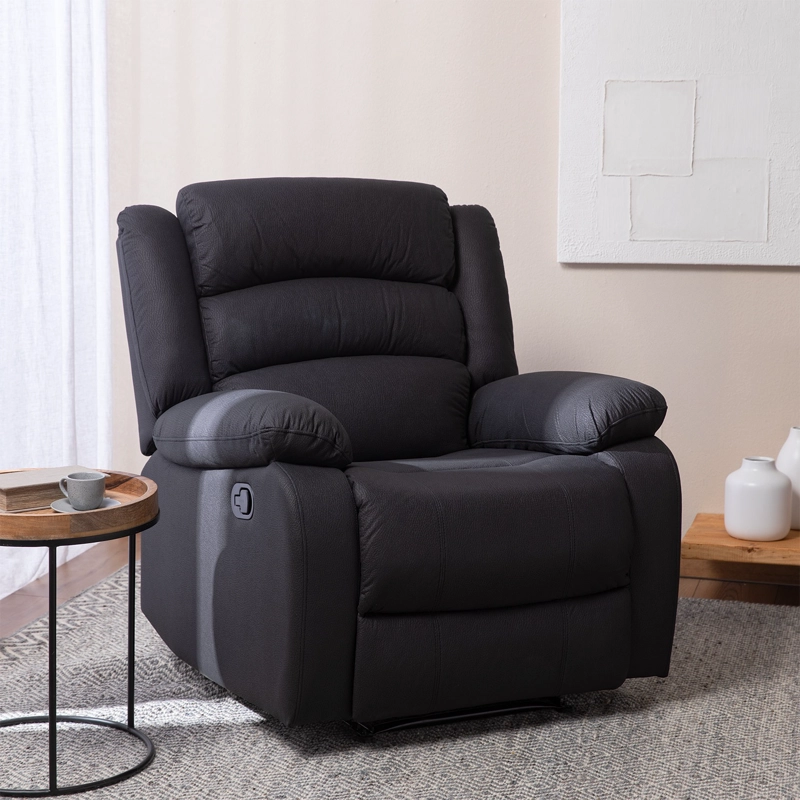 SOFÁ 3 CUERPOS + 1 SOFÁ 2C + 1 BERGERPARA LIVING RECLINABLE NEGRO NEW PRAGA - 7