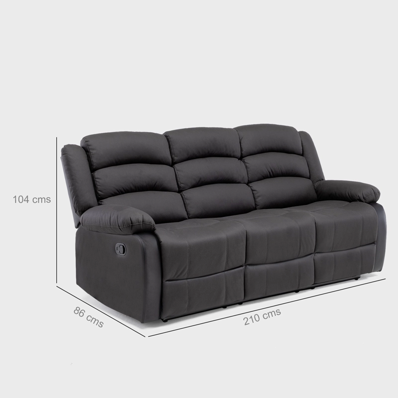 SOFÁ 3 CUERPOS RECLINABLE MODERNO EN COLOR NEGRO NEW PRAGA 8041SFFBK - 2