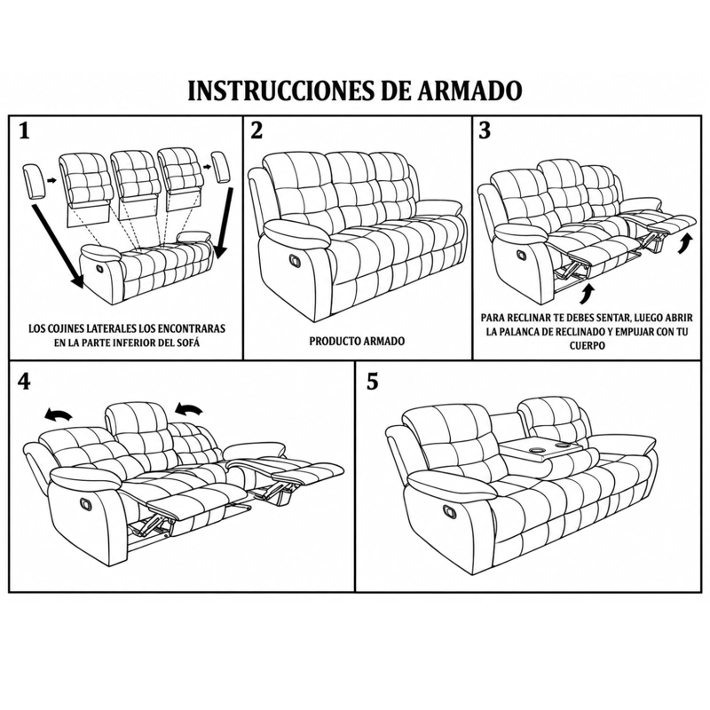 SOFÁ 3 CUERPOS RECLINABLE MODERNO EN COLOR NEGRO NEW PRAGA 8041SFFBK - 8