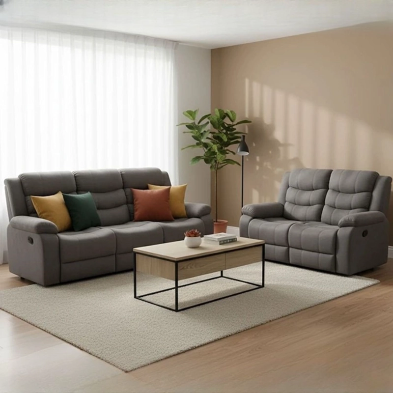 LIVING RECLINABLE SOFA 3 CUERPOS + 1 SOFA 2 CUERPOS GRIS NORMAN SET2011LFGR2 - 1