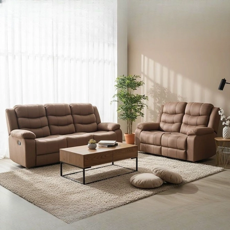 LIVING RECLINABLE SOFA 3 CUERPOS + 1 SOFA 2 CUERPOS CAFE  NORMAN SET2011LFBR2 - 1