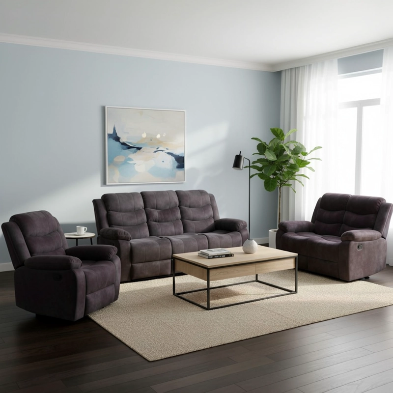 LIVING RECLINABLE SOFA 3 CUERPOS + 1 SOFA 2 CUERPOS + 1 BERGER GRIS NORMAN SET2011LFGR - 1