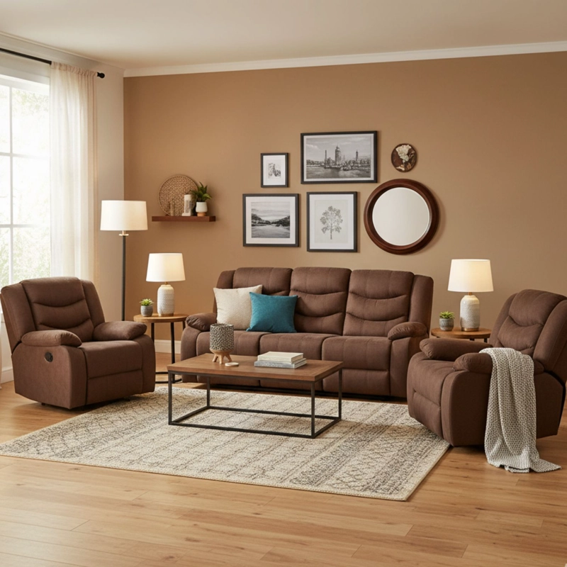 LIVING RECLINABLE SOFA 3 CUERPOS + 2 BERGERS NORMAN CAFE  OSCURO 2011DBR - 1