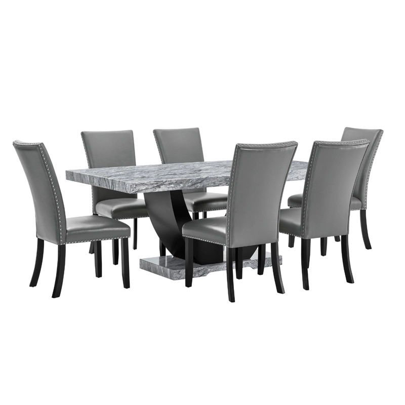 JUEGO DE COMEDOR 6 SILLAS MODERNO MOON MARMOL GRIS D6058 - 3