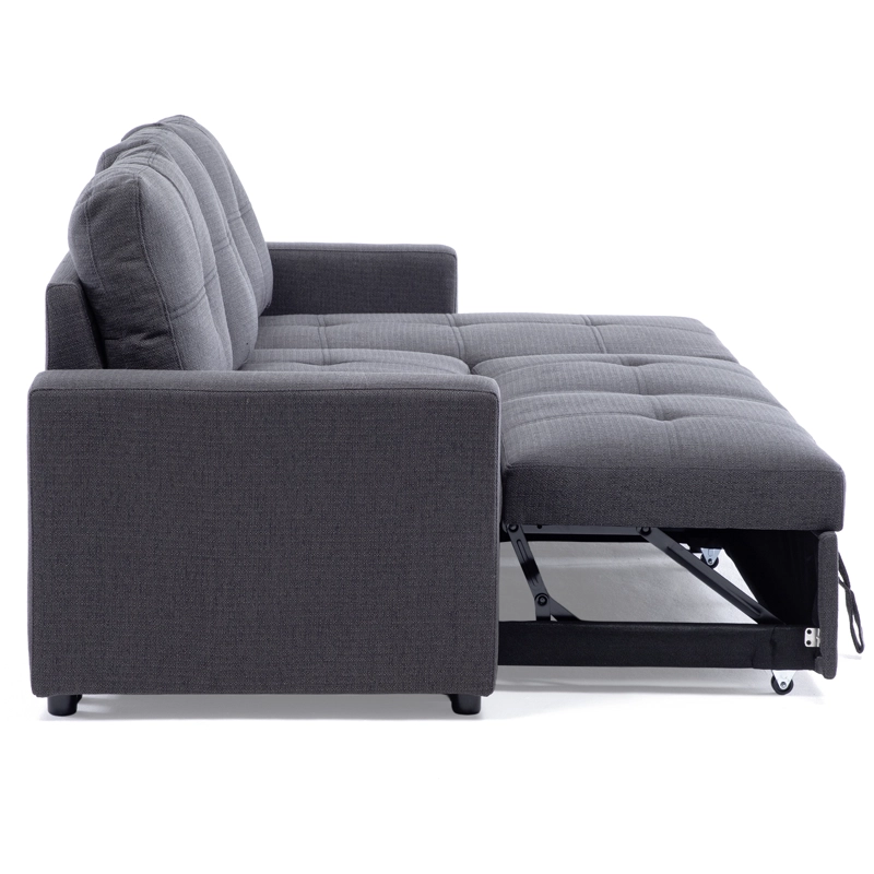 SOFA SECCIONAL CAMA 2 PLAZAS MODERNO LINO GRUESO GRIS REVERSIBLE WING - 2