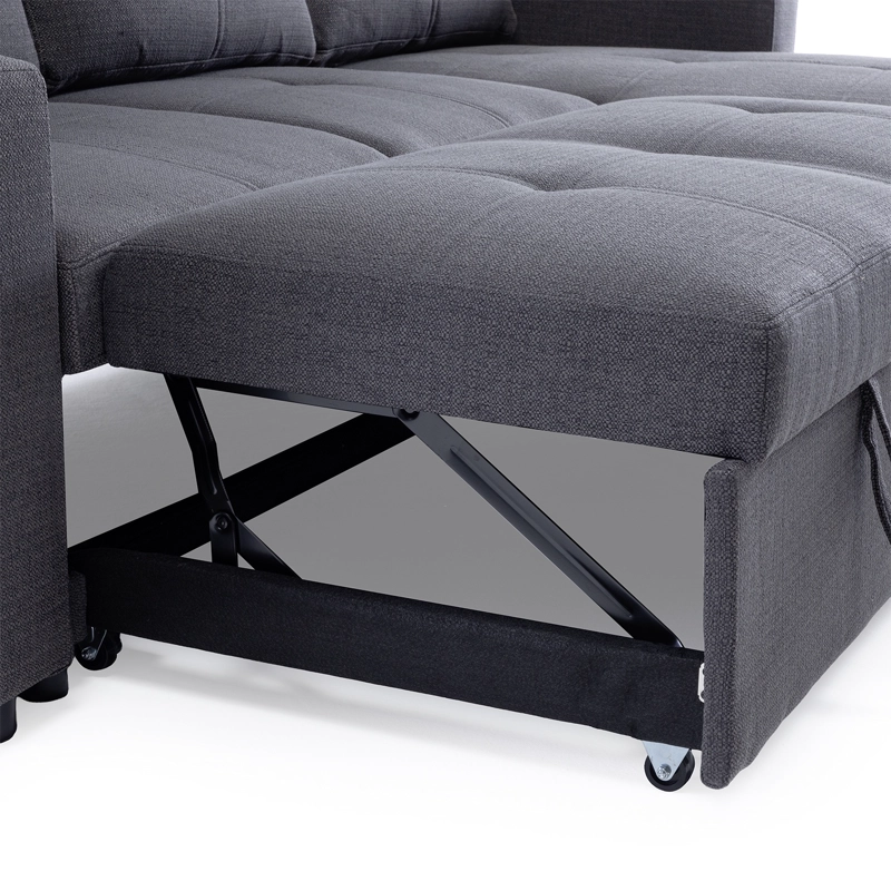 SOFA SECCIONAL CAMA 2 PLAZAS MODERNO LINO GRUESO GRIS REVERSIBLE WING - 4