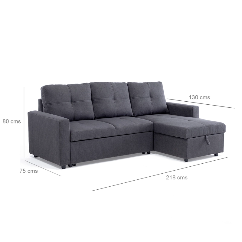 SOFA SECCIONAL CAMA 2 PLAZAS MODERNO LINO GRUESO GRIS REVERSIBLE WING - 7